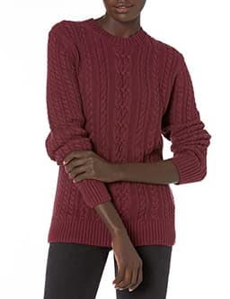 Amazon Essentials Women's Soft Fisherman Cable Long-Sleeve Crewneck Sweater (Available in Plus Size), Dark Burgundy, Large