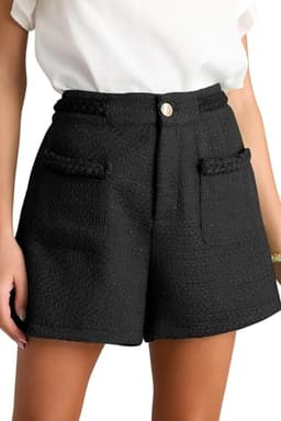 Cicy Bell Womens Tweed Summer Shorts High Waisted Wide Leg Dressy Casual Shorts with Front Pockets Black