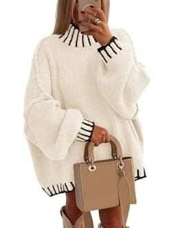 PRETTYGARDEN Women's Winter Oversized Pullover Sweaters Long Sleeve Mock Neck Chunky Knit Slouchy Jumper Tops (White,Large)