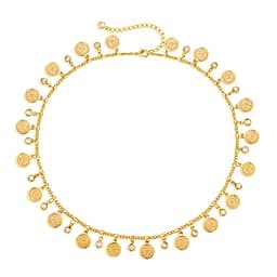 MEVECCO Gold Coin Choker Necklace 14K Gold Plated Dainty Chain Necklace with CZ Dots Charm Necklace Boho Handmade Choker Necklace Jewelry Gift