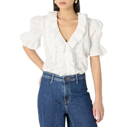 The Drop Women’s Lenai Pintuck Eyelet Blouse, Ivory, L