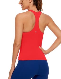 CRZ YOGA Butterluxe Workout Tank Tops for Women Built in Shelf Bras Padded - Racerback Athletic Spandex Yoga Camisole Deep Red Large