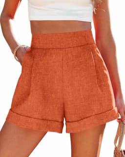 Wihion Women Summer Wide Leg Shorts High Waisted Casual Bermuda Shorts Lightweight Workwear Shorts with Pocket Orange