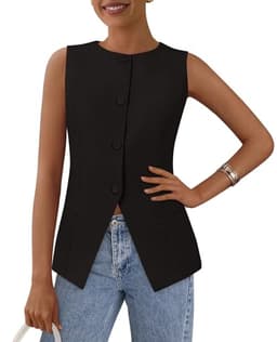 PRETTYGARDEN Women's Summer Suit Vest Tops 2025 Dressy Business Casual Sleeveless Button Down Trendy Fashion Blazer Waistcoat (Black,Large)