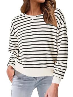 Glamaker Women's Striped Crewneck Sweatshirt Pullover Casual Long Sleeve Air Essentials Cropped Shirts(Black Stripe XL)
