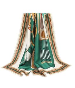 ANDANTINO 100% Pure Mulberry Silk Scarf 35" Large Square Lightweight Headscarf –Women’s Hair Wraps-With Gift Packed(Green&Beige)