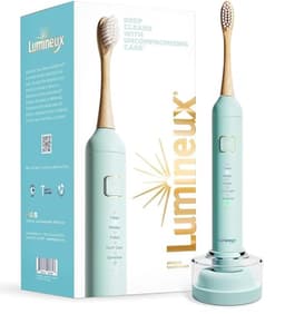Lumineux Teeth Whitening Sonic Bamboo Electric Toothbrush for Adults - Includes 2 Soft Bristle Replaceable Bamboo Toothbrush Heads, Charging Station & USB Charge Cord - Rechargeable, Light Blue