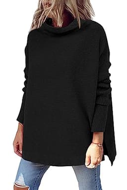 LILLUSORY Women's Mock Turtleneck Sweater Oversized Long Sleeve Casual Knit Pullover Tunic Tops Wear with Leggings Black M