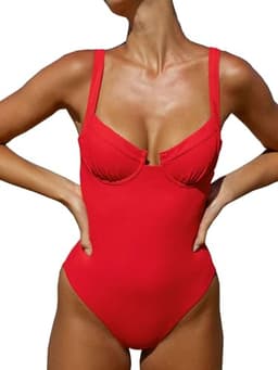 BERLOOK Women's Red Ribbed Knotted One-Piece Swimsuit Vintage Bathing Suits