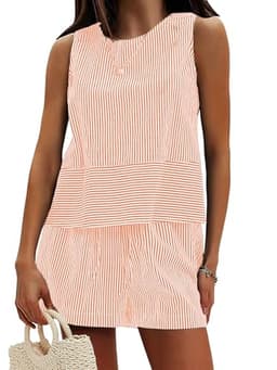 EXLURA Women's Summer 2 Piece Outfits Sleeveless Tank Top Matching Shorts Sets Cotton Striped Sweatsuits Vacation Beach 2025