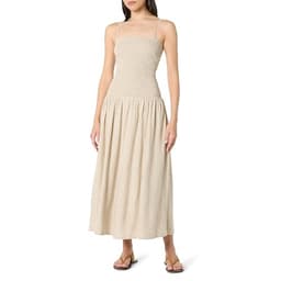 The Drop Women’s Florencia Smocked Bodice Linen Maxi Dress, Whisper White/Sepia Tint Polka Dot, L