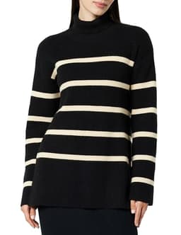 The Drop Women's Camilla Drop Shoulder Turtleneck Black/Crème Brulee, L
