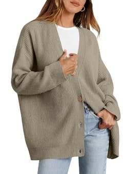 Caracilia Women's Oversized Cardigan Sweaters Long Sleeve Button Down Open Front Knit Sweater 2024 Fall Fashion Outfits Taupe Large
