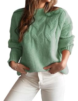 Libsorge Womens Oversized Cute Ribbed Cable Knit Sweater Fall Winter Spring 2024 Lightweight Dressy Casual Trendy Cozy Drop Shoulder Crewneck Long Sleeve Pullover Tops Green