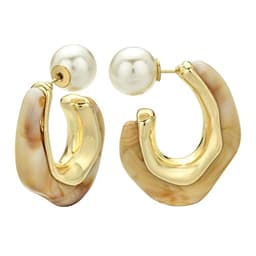 ROGOWOL Acrylic Resin C Shape Open Hoop Earrings with Pearl Ball Back Hypoallergenic Double Sided Faux Pearl Statement Hoop Earrings for Women
