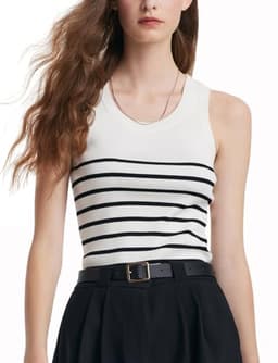 GOELIA Women's Striped Sleeveless Crew Neck Knit Sweater Tank Top Cotton Slim Fit Going Out Tops for Women Summer Womens Tops
