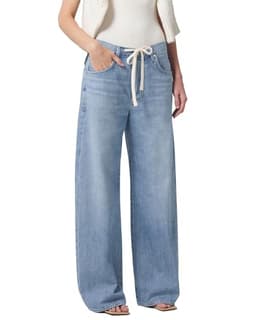 YEXPINE Women Wide Leg Jeans High Rise Drawstring Denim Pants Loose Boyfriend Baggy Trouser Jeans Blue