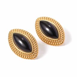 Gold Chunky Statement Earrings for Women，Black Agate Square Vintage Earrings (Gold oval)