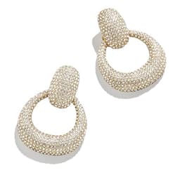 BaubleBar Jordan Statement Earrings - Luxurious Vintage Circular Silhouette Pave Drop Earrings, Retro Door Knocker Earrings, Hypoallergenic, Gold Plated Brass Earrings for Women, Fashion Jewelry
