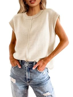 Saodimallsu Womens Tank Tops Summer Causal Loose Fit Cap Sleeve Crew Neck Knit Lightweight Sweater Pullover Top Apricot