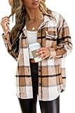 AUTOMET Womens Casual Plaid Shacket Button Down Long Sleeve Shirt