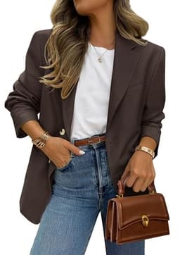 PRETTYGARDEN 2025 Blazers for Women Business Casual Long Sleeve Lapel Open Front Suit Jacket Work Blazer with Pockets (Coffee,Large)