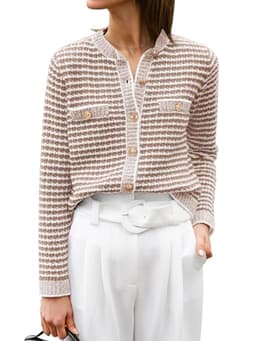 ANRABESS Women's Striped Cardigan Sweaters Casual Long Sleeve Open Front Button Down Knit Cropped Jackets Fall Coat Outerwear Large