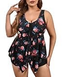 ESPRLIA Plus Size Two-Piece Bathing Suit Tummy Control Tankini with Boy Shorts