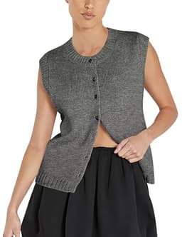 Cioatin Women Summer Knit Sweater Vest 2024 Sleeveless Button Down Loose Cardigan Tank Shirt Top Going Out Outfits Teen Dark Gray