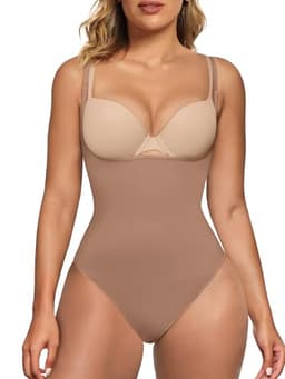 SHAPERX Open Bust Shapewear Tummy Control Bodysuits for Women Seamless Compression High Waisted Body Shaper, SZ5315-Sienna-S/M