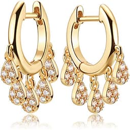Mevecco Gold CZ Tassel Huggie Hoop Earrings 18K Gold Plated Dainty Small Drops CZ Tassel Dangle Drop Huggy Sleeper Earrings for Women Delicate for Her Minimalist jewelry