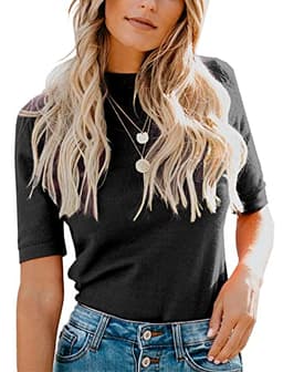 LIYOHON Womens Tops Dressy Casual Mock Turtleneck Business Short Sleeve T Shirts Going Out Tops 2025 Black-L
