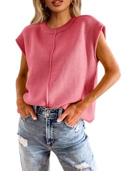 Saodimallsu Womens Tank Tops Summer Causal Loose Fit Cap Sleeve Crew Neck Knit Lightweight Sweater Pullover Top Watermelon Red