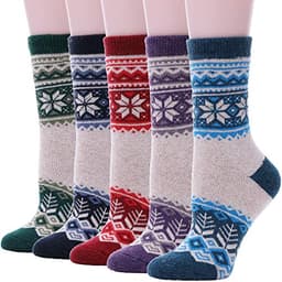 EBMORE Womens Wool Socks Thermal Hiking Winter Boot Warm Thick Cozy Crew Comfy Work Socks for Ladies 12 Pairs(Snowflake & Heart)